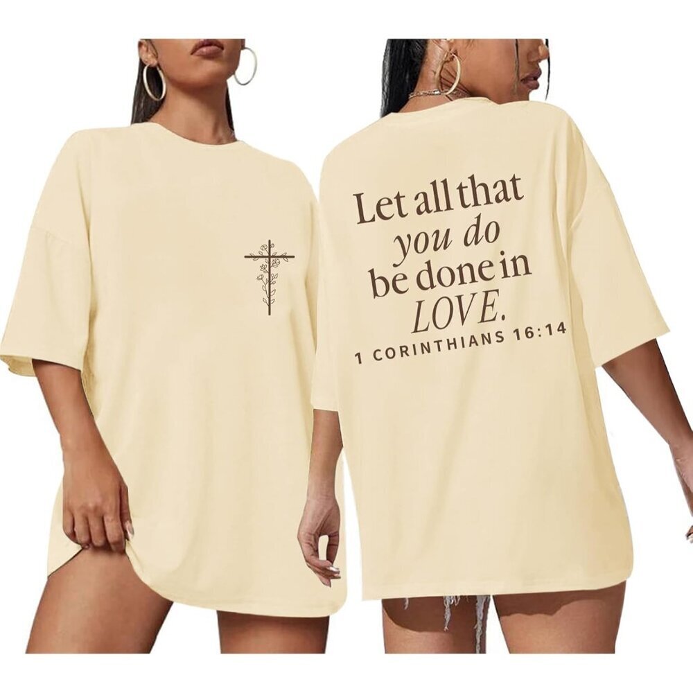 Women Christian Oversized Faith T-Shirt Bible Verse Casual Religious Tee